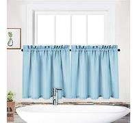 NANAN Kitchen Tiers Cafe Curtain, Waffle Waterproof Bathroom Window Curtain, Casual Waffle Weave Textured Half Window Covering Short Curtains for Bathroom - 30" x 30", Dusty Blue, Set of 2