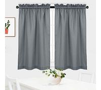 NANAN Waffle Woven Textured Short Curtains for Kitchen Waterproof Window Covering for Bathroom - 30" x 45", Grey, Set of 2