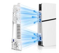 NANANINO Cooling Fan for PS5 Slim Console, Cooler Accessories with 3 High-Speed Fans, Quiet Cooling System with LED Light and USB 3.0 Port for PS5 Slim Digital & Discs Edition - White