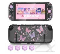 NANANINO Cute Butterfly Switch 2 Protective Case Compatible with Switch 2, Clear Hard PC Back Cover & TPU Joy-Con Covers, Dockable Protective Shell with 1 Screen Protector and Thumb Grip Caps
