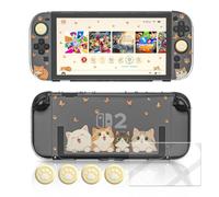 NANANINO Cute Cat Switch 2 Protective Case Compatible with Switch 2, Clear Hard PC Back Cover & TPU Joy-Con Covers, Dockable Protective Shell with 1 Screen Protector and Thumb Grip Caps