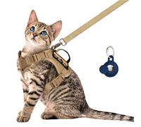 nanappice Tactical Cat Harness for Walking, Adjustable Escape Proof Pet Vest for Large Cat,Easy Control Breathable Cat Vest with Handle，Molle Patches (Khaki+Leash, L)