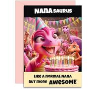 Nanasaurus Birthday Card - Fun Pink Dinosaur Design from little boy or girl. A5 Size with Pink Envelope.
