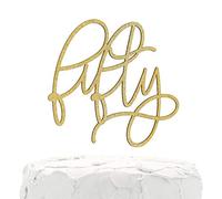 NANASUKO Modern Cursive 50th Birthday Cake Topper - Fifty - Double Sided Gold Glitter - Premium Quality Made in USA - Gold
