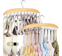 NANATI 2 Pack Bra Hangers for Closet Organizer, Bra Organizer with 40 Stainless Steel Hooks, Wooden Tank Top Hanger, Closet Organizers and Storage for Bras Camis Belts Ties, Natural