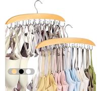 NANATI 2 Pack Bra Hangers for Closet Organizer, Bra Organizer with 40 Stainless Steel Hooks, Wooden Tank Top Hanger, Closet Organizers and Storage for Bras Camis Belts Ties, Natural