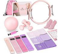 NANATI Pilates Kit 16PCS,Pilates Essential Kit for Women, Pilates Equipment with 14.5" Pilates Ring and Ball,7 Resistance Bands,Dumbbells & Grip Socks Accessories, Home Pilates Workout Kit for Starter