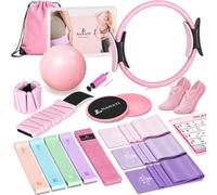 NANATI Pilates Kit with Ankle Weights, Pilates Essentials Kit for Women, Pilates Equipment with 14.5" Pilates Ring and Ball, Resistance Bands, Core Sliders & Grip Socks for Home Workouts (Pink)