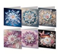 NanBaDa 6 Pack Diamond Art Greeting Cards with Envelopes Mandala Lotus Pattern Diamond Painting Cards Kit for Family Friends Holiday Birthday DIY Craft Gifts