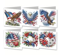 NanBaDa 6-Piece Independence Day Diamond Painting Greeting Card Set - Handmade Holidays and Greetings Craft Cards with Envelopes - Suitable for Casual and Stress Relieving Home Decoration Gifts