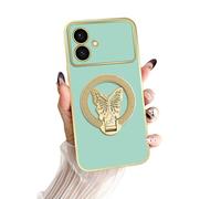 nancheng Butterfly Kickstand Phone Case for Samsung Galaxy S26 Edge, with Wrist Lanyard Shockproof Protective Cover for Girls Women - Light Green