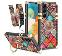 nancheng Case for Samsung Galaxy A16 5G, Boho Mandala Ethnic Pattern Luxury Gold Electroplated Phone Cover with 360° Rotatable Ring Kickstand Wrist Lanyard Shockproof Protective Case for Women Girls