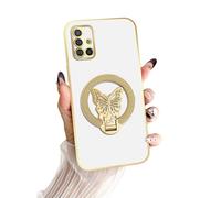 nancheng for Galaxy A51 5G Phone Case Cute Butterfly Stand Electroplated Soft TPU Protective Slim Shockproof Cover, White