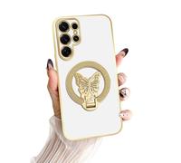 nancheng for Galaxy S25 Ultra Phone Case Cute Butterfly Stand Electroplated Soft TPU Protective Slim Shockproof Cover, White