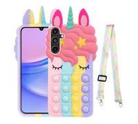 nancheng for Samsung Galaxy A15 5G Case Girls Women Case Cute Cartoon Silicone Bubble Push Pop Funny Toys with Strap Lanyard Shockproof Protective Phone Case - Rainbow