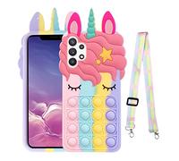nancheng for Samsung Galaxy A32 5G Phone Case with Strap, Cute Women Girls Toys Stress Relief Push Pop Bubble 3D Cartoon Funny Silicone Shockproof Protective Cover - Rainbow