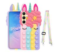 nancheng for Samsung Galaxy A35 5G Case Girls Women Cute Cartoon Silicone Bubble Push Pop Funny Toys with Strap Lanyard Shockproof Protective Phone Case - Rainbow