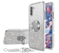 nancheng for Samsung Galaxy Note 10 Case with Ring Kickstand Lanyard Shockproof Protection Phone Case Girls Women Men Glitter Cover - Silver