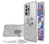 nancheng for Samsung Galaxy Note 20 Ultra Case with Ring Kickstand Lanyard Shockproof Protection Phone Case Girls Women Men Glitter Cover - Silver