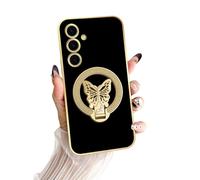 nancheng for Samsung Galaxy S24 FE Case with Glitter Butterfly Kickstand for Women Girl Women Girls Men Soft TPU Shockproof Protective Cover, Black