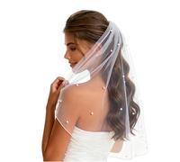 Nanchor Bridal Veil Women's Simple Tulle Short Wedding Veil Satin Edge With Comb for Wedding Bachelorette Party, White With Pearl, Medium