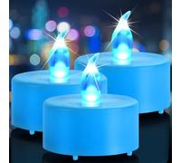 Nancia 24 Pack Battery Operated Flameless LED Tea Lights Candles, Realistic Bright Flickering Electric Tea Lights Candles, Tin Durable 200 Hours Weddings, Parties, Festival Decorations, Blue