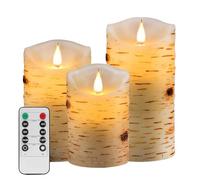 Nancia LED Candles with brich Effect Flickering Battery Operated Candles 4" 5" 6" Set of 3, 300 Hour Decorating Pillars,10-Key Remote Control with 24 Hour Timer Functio