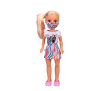 Nancy - A Day with Rainbow Mask, doll for girls from 3 years old with Fashionable Clothes and accessories and Zebra Print Coloured Mask, Blonde Fashion Doll, Famosa (700017194)