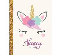 Nancy: Nancy Unicorn Personalized Black Paper SketchBook for Girls and Kids to Drawing and Sketching Doodle Taking Note Marble Size 8.5 x 11
