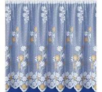 Nancy's Linens MARIGOLD WHITE WITH ORANGE MOTIFS NET CURTAIN - SCALLOPED BASE - SCALLOPED BASE - SOLD BY THE METER (Drop: 45" (114cm))
