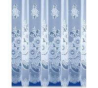 Nancy's Linens White Floral Window Lace Net Curtain With Scalloped Bottom - New York - Sold By The Meter Drop: 90" (229cm)