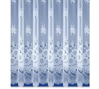 Nancy's Linens White Floral Window Lace Net Curtain With Scalloped Bottom - New York - Sold By The Meter Drop: 45" (114cm)