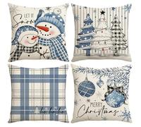 NANEEZOO Christmas Pillow Covers - 4 Pack Christmas Throw Pillow Covers Navy Blue Cotton Linen Cushion Covers Snowflake Pillowcase for living room Sofa Bed Home Decor, 18 x 18 Inch (Snowman)