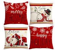 NANEEZOO Christmas Pillow Covers - 4 Pack Throw Pillow Covers Navy Blue Cotton Linen Cushion Covers Snowflake Pillowcase for Christmas living room Sofa Bed Home Decor, 18 x 18 Inch (Red-2)