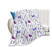 Lavender Blanket Purple Butterfly Throw Blanket Soft Fleece Flannel Bedding Lavender Gifts for Women Girls Lovers Adults Stuff Plush for Couch Sofa Bed Room Decor 40"X50"
