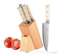 NANFANG BROTHERS 5Pcs Damascus Kitchen Knife Set with Block 5 Piece, Perfect Knife Set Gift, VG10 Steel Core with HRC 60 ± 2 Hardness
