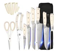 NANFANG BROTHERS 9-Piece Damascus Steel Knife Set With Chef's Roll Pouch, VG10 Professional Set With Kitchen Fork and Shears