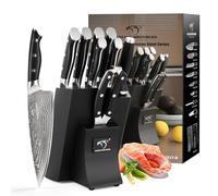 NANFANG BROTHERS Damascus Steel Knife Set - 9pcs Japanese Style Chef Knife Set with Wooden Block Black
