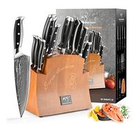 NANFANG BROTHERS Knife Set,16 Piece Damascus Kitchen Knife Set with Block,VG10 Steel Core with HRC 60 ± 2 Hardness,with Cooking Shears,Sharpener,Perfect Knife Set Gift
