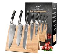NANFANG BROTHERS Knife Set, 6-Piece Damascus Steel Kitchen Knife Set with Magnetic Wooden Frame, Ergonomic ABS Handles