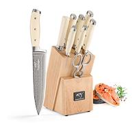 NANFANG BROTHERS Knife Set,Damascus Kitchen Knife Set with Block, Non-Slip Ergonomic Handle for Chef Knife Set, Knife Sharpener and Shears