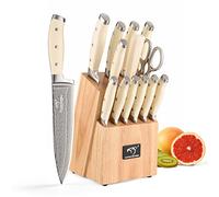 NANFANG BROTHERS Knife Set,Damascus Kitchen Knife Set with Block, Non-Slip Ergonomic Handle for Chef Knife Set, Knife Sharpener and Shears