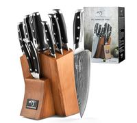 NANFANG BROTHERS Knife Set with Damascus Steel and Block, 9 Pieces Knife Set for Kitchen Block Set