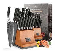 NANFANG BROTHERS VG10 Knife Set with Block - 15 Piece Damascus Chef's Knives with Sharpening Rod, Kitchen Shears & ABS Block, Luxury Gift Box for Butcher & Home Cooks