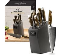 NANFANG Damascus Kitchen Knife Set, 9PCS Japanese Professional Chef Knives with Beech Knife Block, 67 Layers VG10 Damascus Steel (Grey)