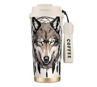 nanger Brown Wolves And Dream Catchers 316 Stainless Steel Insulated Coffee Mug Vacuum Cup With Leak Proof Lid, Keep Hot Or Cold