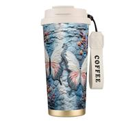 nanger Butterfly Stone 316 Stainless Steel Insulated Coffee Mug Vacuum Cup With Leak Proof Lid, Keep Hot Or Cold