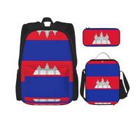 nanger Cambodia Flag Print 3-Piece Set Backpack, Lunch Bag And Pencil Case, For Travel, College, And Daily Use