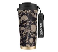 nanger Cool Retro Skull Graphics 316 Stainless Steel Insulated Coffee Mug Vacuum Cup With Leak Proof Lid, Keep Hot Or Cold