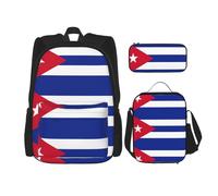 nanger Cuban Flag Print 3-Piece Set Backpack, Lunch Bag And Pencil Case, For Travel, College, And Daily Use